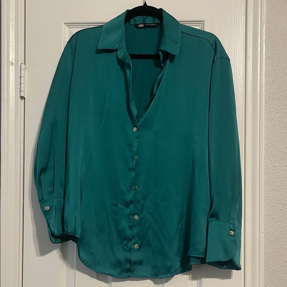 Zara Deep Teal Button Down Blouse